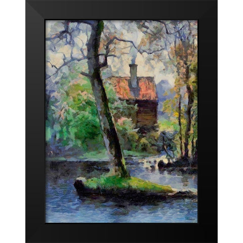 House near the Lake Black Modern Wood Framed Art Print by Medeiros, Celito