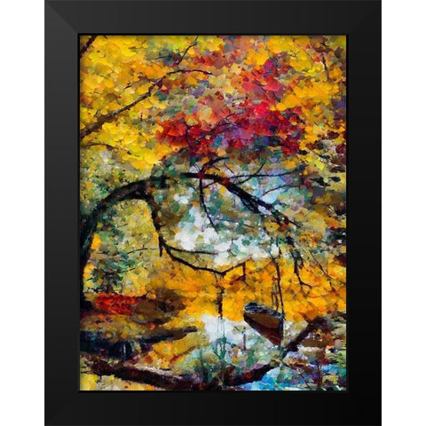Autumn Lake with Boat Black Modern Wood Framed Art Print by Medeiros, Celito