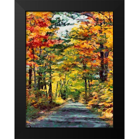 Golden Autumn Leaves Black Modern Wood Framed Art Print by Medeiros, Celito