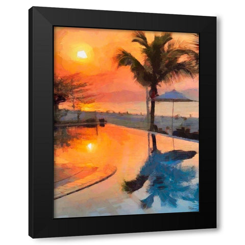 Sunset over the Beach Black Modern Wood Framed Art Print with Double Matting by Medeiros, Celito