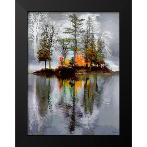 Autumn Island in the Lake Black Modern Wood Framed Art Print by Medeiros, Celito