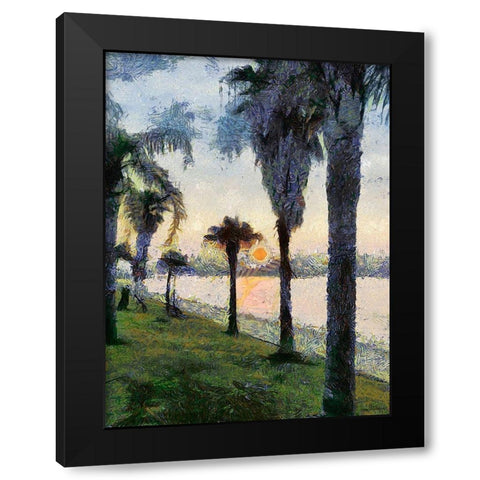 Palm Trees at Sunrise Black Modern Wood Framed Art Print by Medeiros, Celito