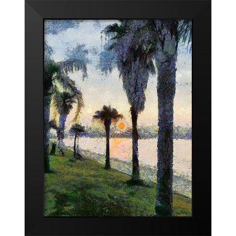 Palm Trees at Sunrise Black Modern Wood Framed Art Print by Medeiros, Celito