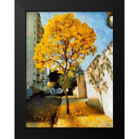 Yellow Flowering Tree Black Modern Wood Framed Art Print by Medeiros, Celito