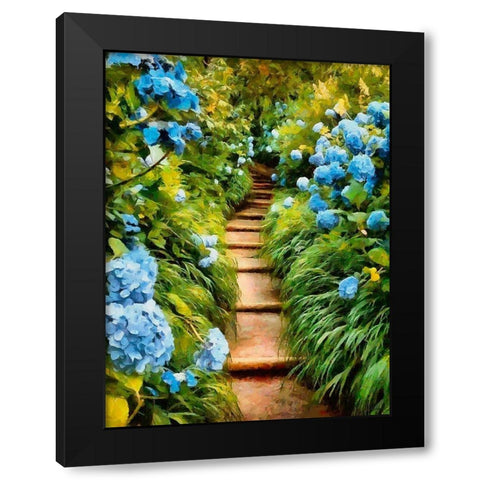 Stairs between Hydrangeas Black Modern Wood Framed Art Print by Medeiros, Celito
