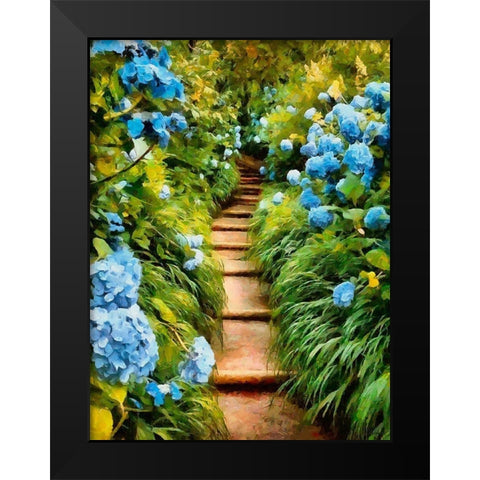 Stairs between Hydrangeas Black Modern Wood Framed Art Print by Medeiros, Celito