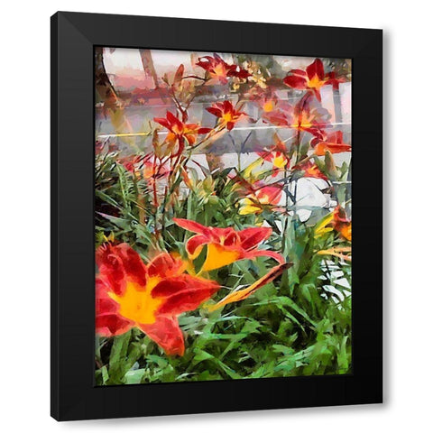 Red Orchids Black Modern Wood Framed Art Print by Medeiros, Celito