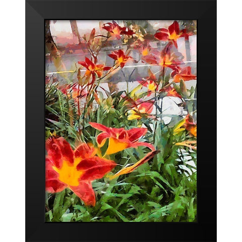 Red Orchids Black Modern Wood Framed Art Print by Medeiros, Celito