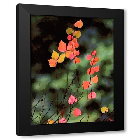 Red Leavers on Dark Background Black Modern Wood Framed Art Print by Medeiros, Celito