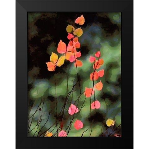 Red Leavers on Dark Background Black Modern Wood Framed Art Print by Medeiros, Celito