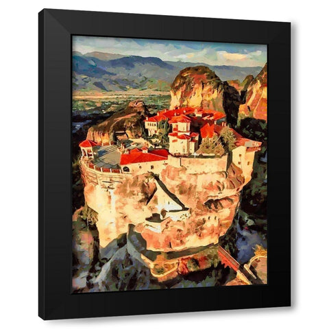 Temple in Greece Black Modern Wood Framed Art Print by Medeiros, Celito
