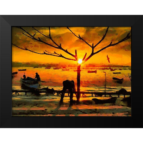 Small Harbour by Sunset I Black Modern Wood Framed Art Print by Medeiros, Celito