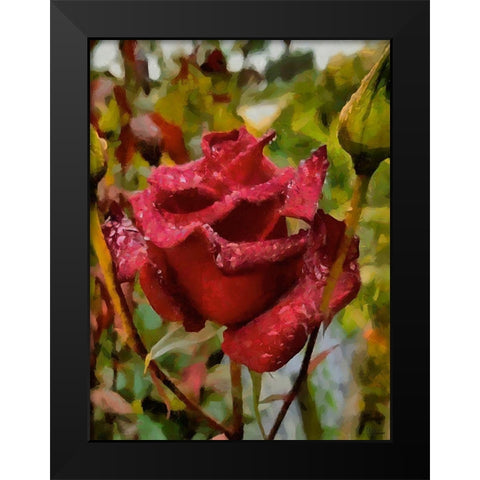 One Red Rose Black Modern Wood Framed Art Print by Medeiros, Celito