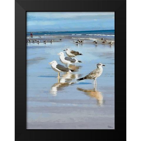Seagulls on the Beach II Black Modern Wood Framed Art Print by Medeiros, Celito