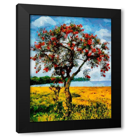 Red Tree on a Yellow Field Black Modern Wood Framed Art Print by Medeiros, Celito