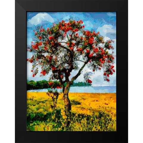 Red Tree on a Yellow Field Black Modern Wood Framed Art Print by Medeiros, Celito