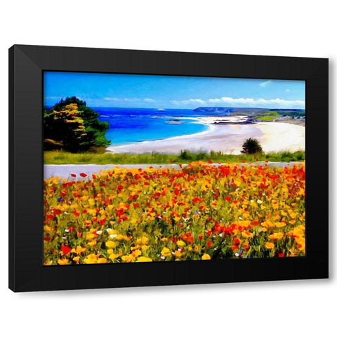 Flowers on the Field near Beach Black Modern Wood Framed Art Print by Medeiros, Celito