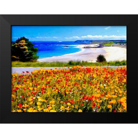 Flowers on the Field near Beach Black Modern Wood Framed Art Print by Medeiros, Celito