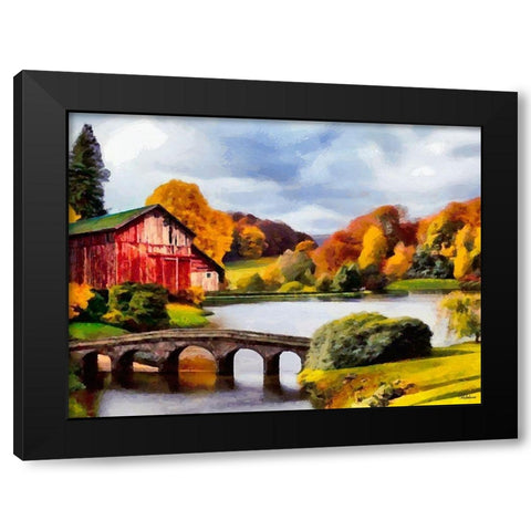 Red House with Stone Bridge Black Modern Wood Framed Art Print with Double Matting by Medeiros, Celito