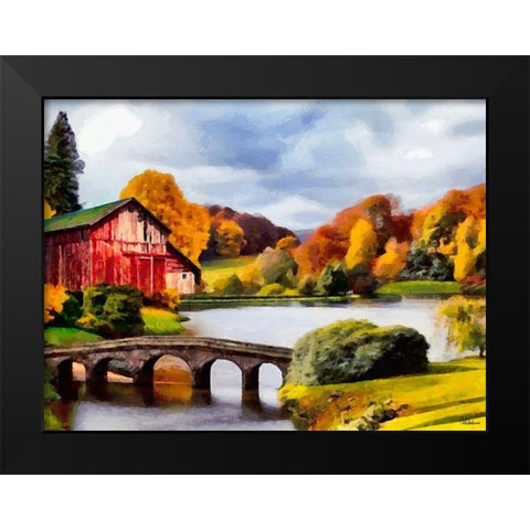 Red House with Stone Bridge Black Modern Wood Framed Art Print by Medeiros, Celito