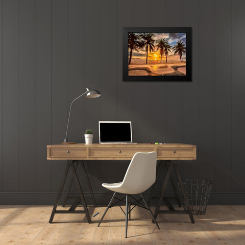 Beach in Rio II Black Modern Wood Framed Art Print by Medeiros, Celito