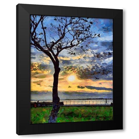A Tree at Sunset Black Modern Wood Framed Art Print with Double Matting by Medeiros, Celito