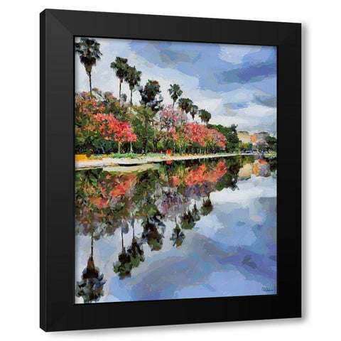 Mirrored Palm Trees Black Modern Wood Framed Art Print by Medeiros, Celito