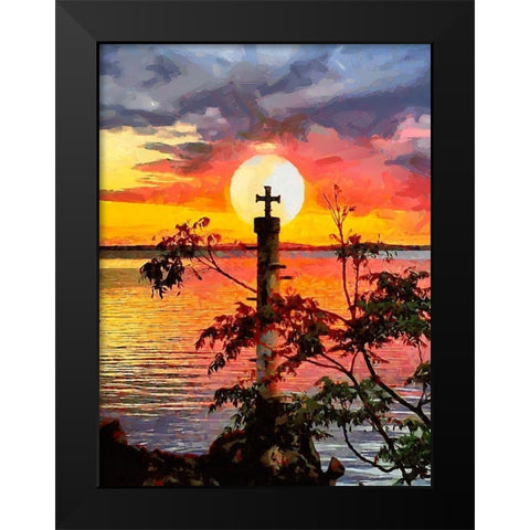 Old Lighthouse with a Cross II Black Modern Wood Framed Art Print by Medeiros, Celito