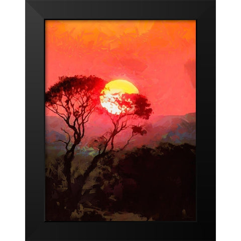 Sunset behind the Tree I Black Modern Wood Framed Art Print by Medeiros, Celito
