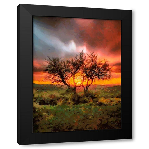 Sunset behind the Tree II Black Modern Wood Framed Art Print by Medeiros, Celito