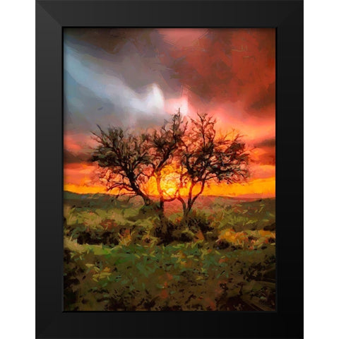 Sunset behind the Tree II Black Modern Wood Framed Art Print by Medeiros, Celito
