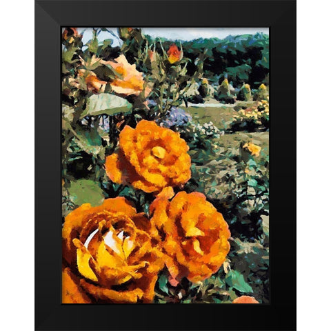 Dark Yellow Roses in the Garden Black Modern Wood Framed Art Print by Medeiros, Celito