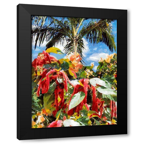 Tropical Flowers with a Palm Black Modern Wood Framed Art Print with Double Matting by Medeiros, Celito