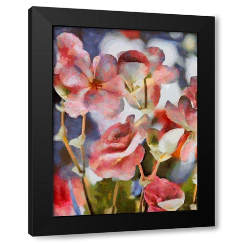 Pink Flowers Black Modern Wood Framed Art Print with Double Matting by Medeiros, Celito