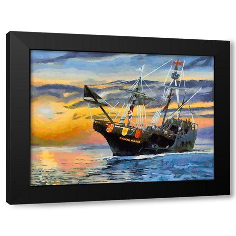 Boat Santa Maria V Black Modern Wood Framed Art Print with Double Matting by Medeiros, Celito