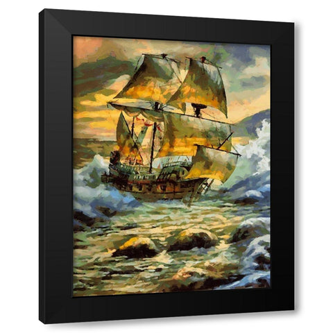 Boat Santa Maria VI Black Modern Wood Framed Art Print with Double Matting by Medeiros, Celito