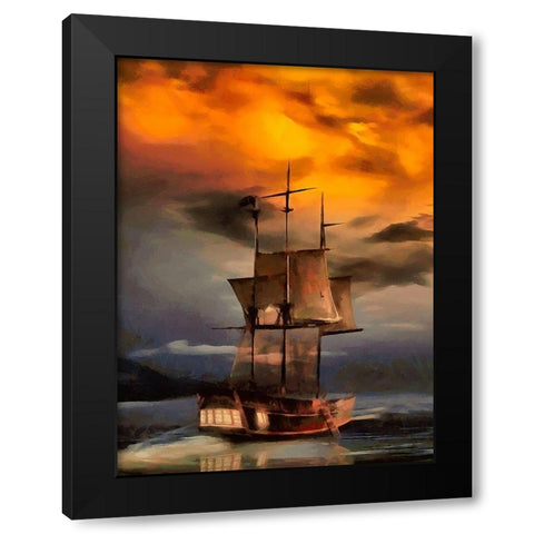 Boat Santa Maria VII Black Modern Wood Framed Art Print with Double Matting by Medeiros, Celito