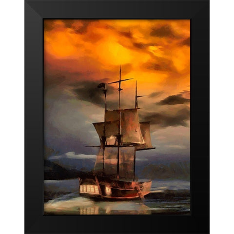 Boat Santa Maria VII Black Modern Wood Framed Art Print by Medeiros, Celito