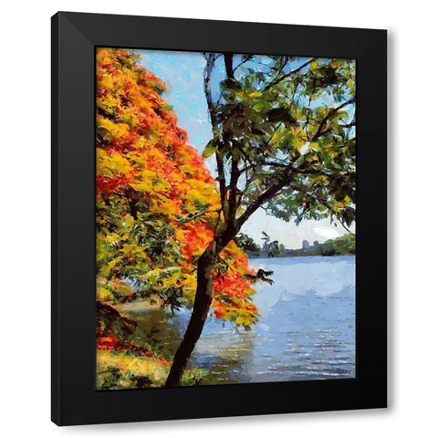 Flowering Tree near the Lake Black Modern Wood Framed Art Print by Medeiros, Celito