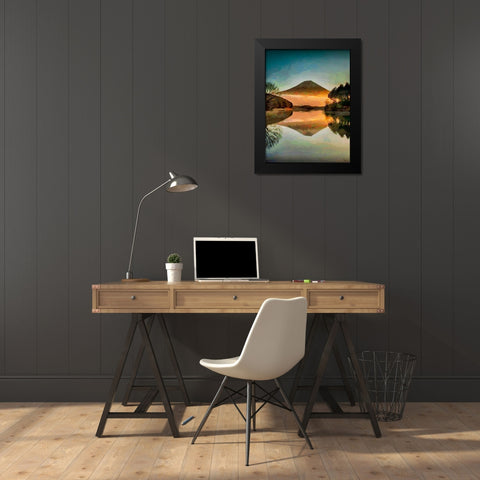 Mirroring Volcano Black Modern Wood Framed Art Print by Medeiros, Celito