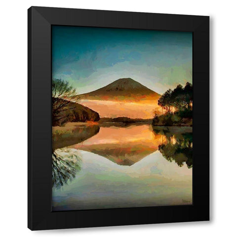Mirroring Volcano Black Modern Wood Framed Art Print by Medeiros, Celito