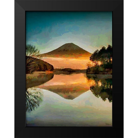 Mirroring Volcano Black Modern Wood Framed Art Print by Medeiros, Celito