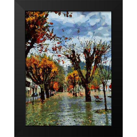 Windy Autumn Black Modern Wood Framed Art Print by Medeiros, Celito