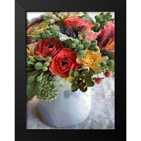 Flowers in White Vase Black Modern Wood Framed Art Print by Medeiros, Celito