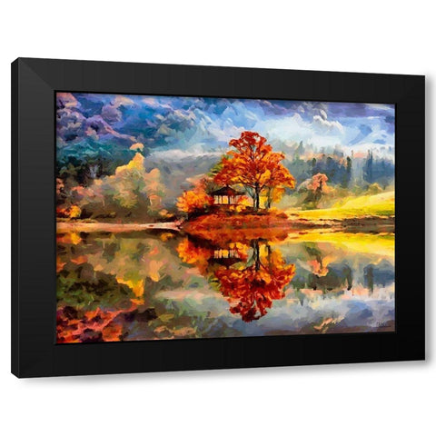 Watterfall with yellow Flower Black Modern Wood Framed Art Print with Double Matting by Medeiros, Celito
