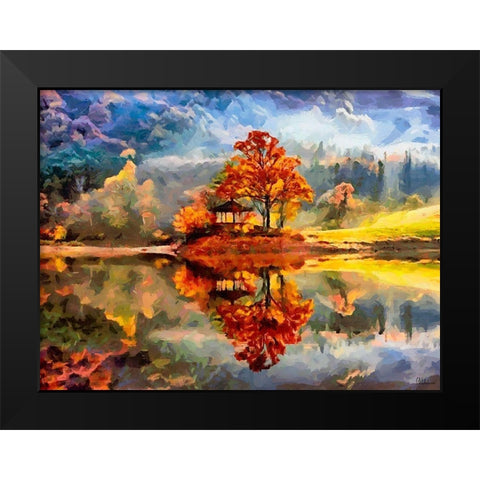 Watterfall with yellow Flower Black Modern Wood Framed Art Print by Medeiros, Celito