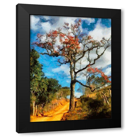 House with a Pink Tree II Black Modern Wood Framed Art Print with Double Matting by Medeiros, Celito