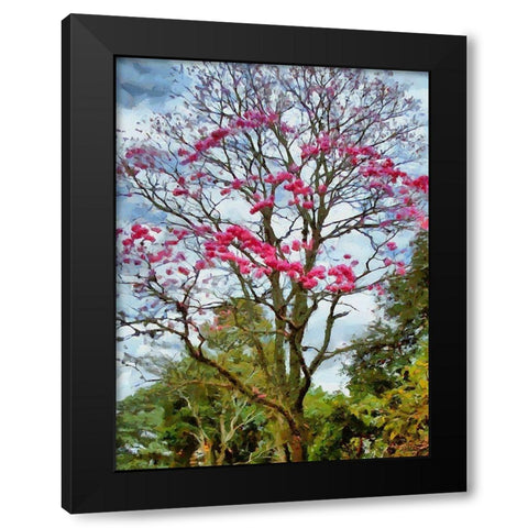 Pink Flowering Tree Black Modern Wood Framed Art Print by Medeiros, Celito