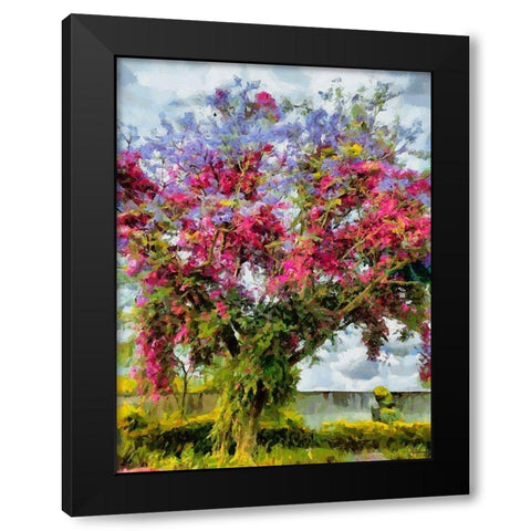 Purple Flowering Tree Black Modern Wood Framed Art Print by Medeiros, Celito