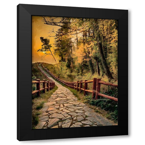 Sidewalk with Wooden Railings Black Modern Wood Framed Art Print by Medeiros, Celito